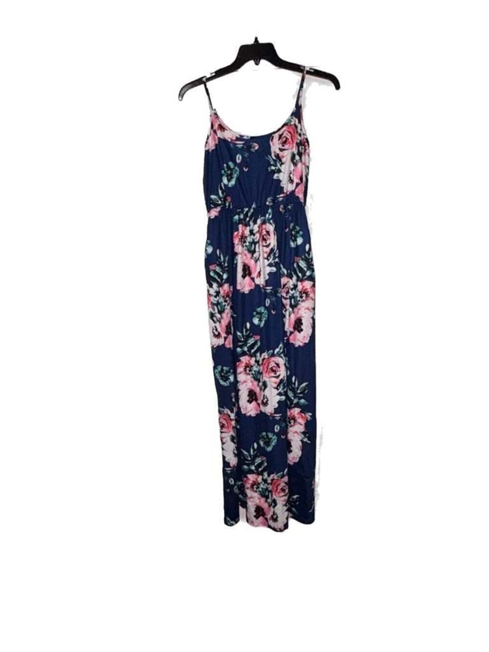IFFEI Women's Floral Print Sleeveless Maxi Dress in Navy Blue